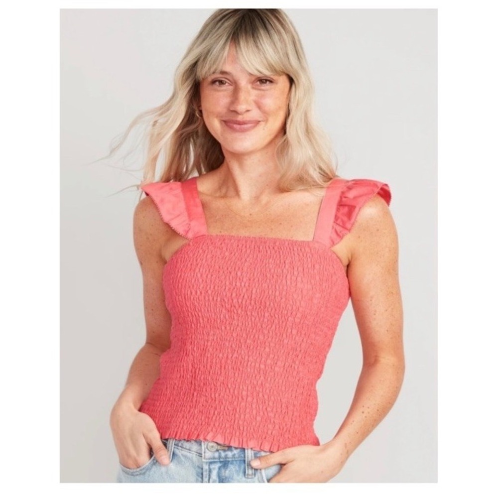 Old Navy Womens Fitted Ruffle-Strap Smocked Cropped Top Pink Size 2XL XXL NWT